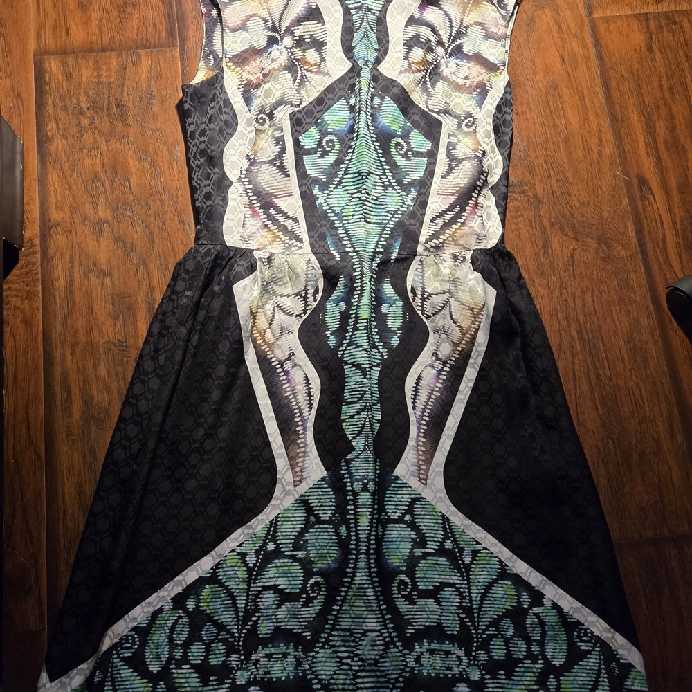 Peter Pilotto Black and Turquoise Patterned Midi Dress
